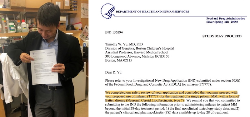 milasen FDA letter Batten disease Timothy Yu