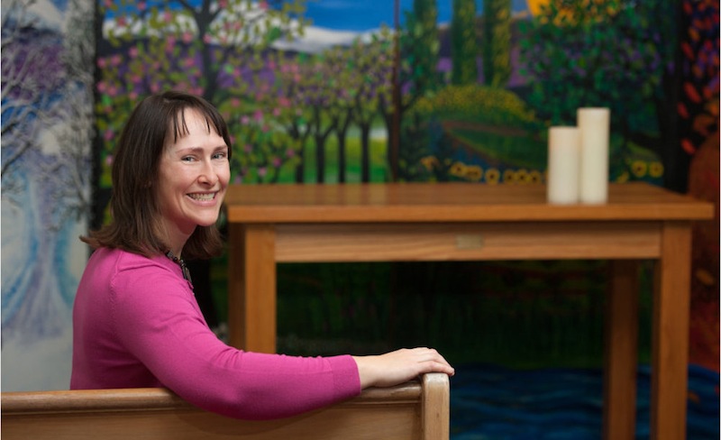 Ann, a chaplain, sits in the chapel at Boston Children's