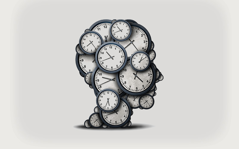 graphic of head composed of clocks