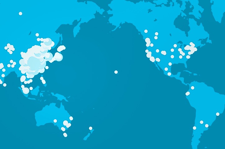 Heat map of where coronavirus has spread across the world