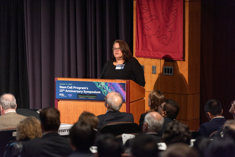 Trista North, PhD, presenting  at the Boston Children's Hospital Stem Cell Program's 15th Anniversary