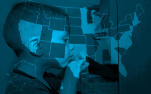 Image of child peering a box overlayed by CAP law states