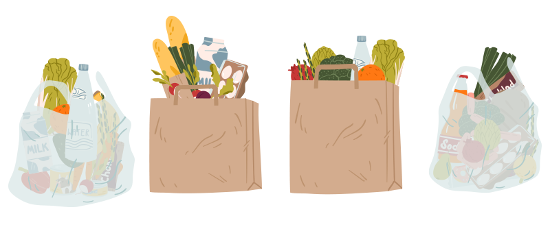 Drawing of bags of groceries delivered when someone in the house has COVID-19