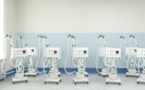 A room full of ventilators waiting to be sent to hospitals that need them.