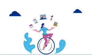 illustration of parent juggling challenges during covid pandemic