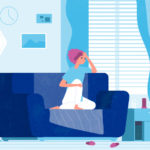 Illustration of woman sitting on a couch, looking upset