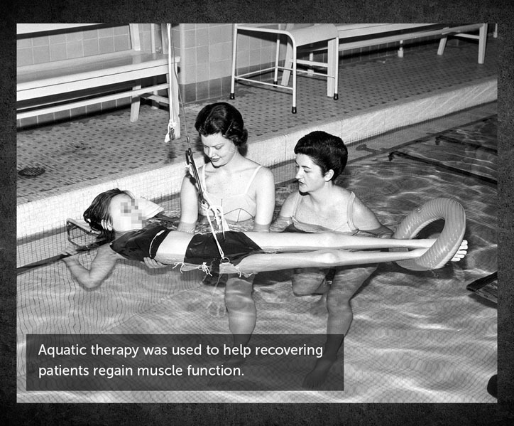 Aquatic therapy was used to help recovering patients regain muscle function. 