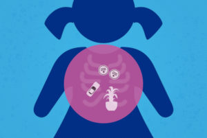 illustration of child with various substances in body to denote accidental poisonsings