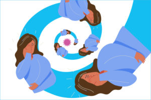an illustration of a clinician spiraling from covid-19 burnout