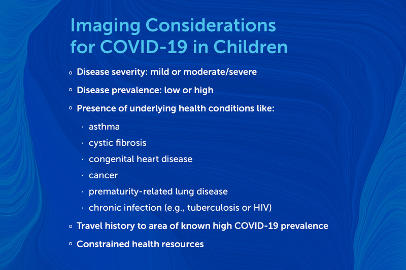 Slide of imaging considerations for COVID-19 in children.
