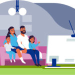 cartoon image of family watching TV together