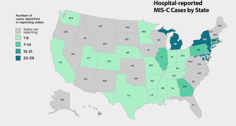 MIS-C cases by state, March 15-May 20, 2020