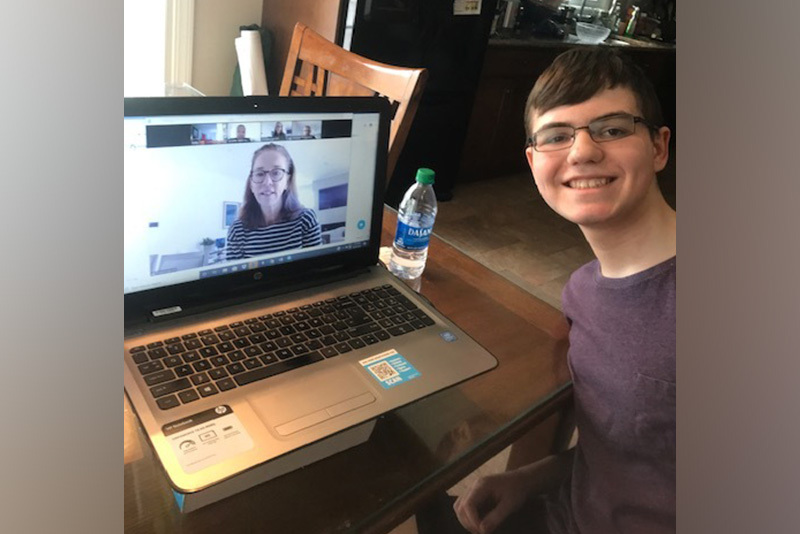 Matt during a recent virtual visit with nurse Linda Pengeroth and the rest of the midaortic syndrome team at Boston Children's