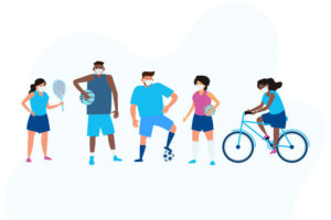 A group of athletes wear masks to protect themselves and others from COVID-19.