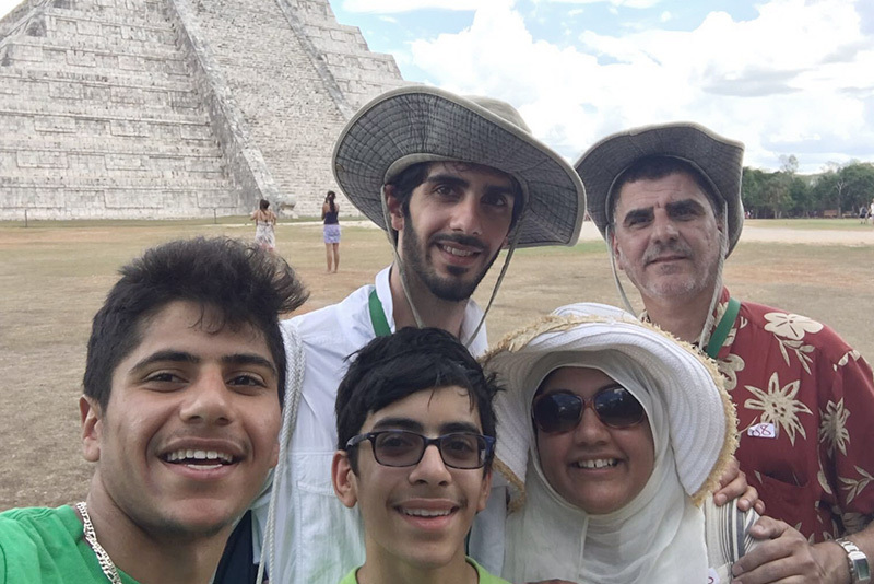Maythum with his parents and brothers at a pyramid after treatment for midaortic syndrome.
