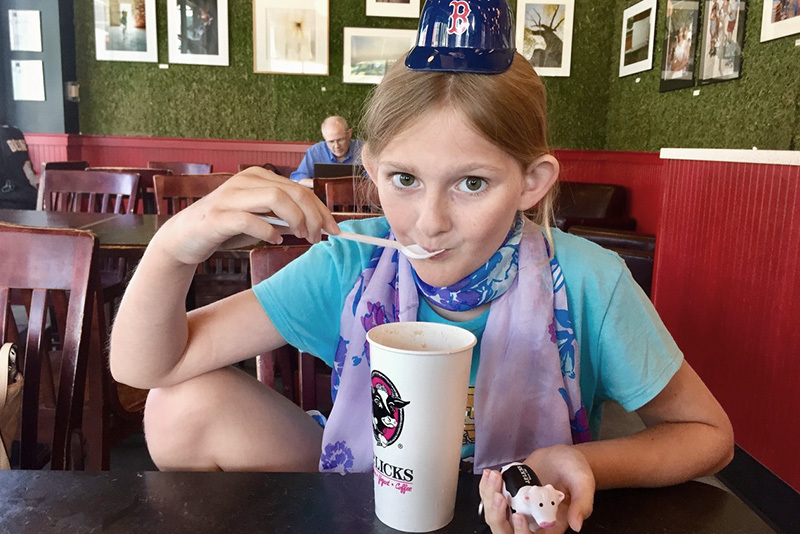 Adella, who had thyroid cancer, enjoys ice cream.