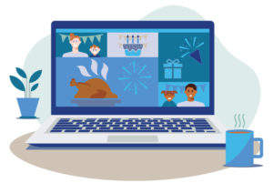Image of a computer with a Zoom call of people for the holidays