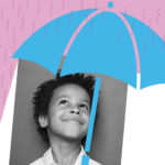 an illustration of a child holding an umbrella to help protect during flu season