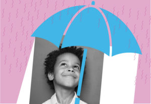 an illustration of a child holding an umbrella to help protect during flu season