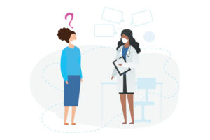 illustration of doctor talking to confused woman