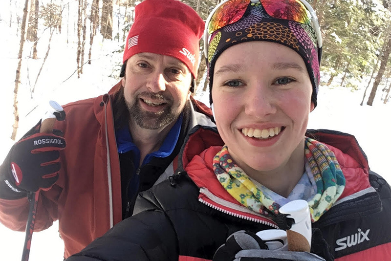 lucie, who has chronic pain, goes cross country skiing with her father.