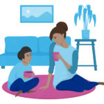 an illustration of a mom and son talking
