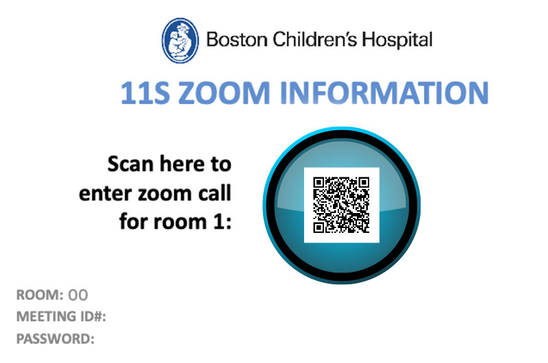 example of QR code outside of a patient room at BCH