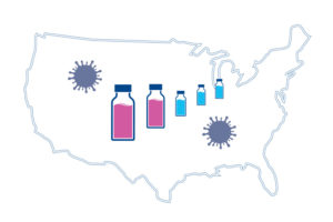 COVID-19 vaccine vials set against a map of the U.S.