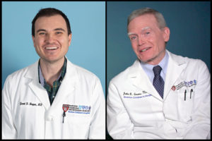 Spine surgeons Dr. Emans and Dr. Hogue on a recent Zoom call