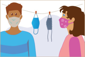 an illustration of two people wearing masks