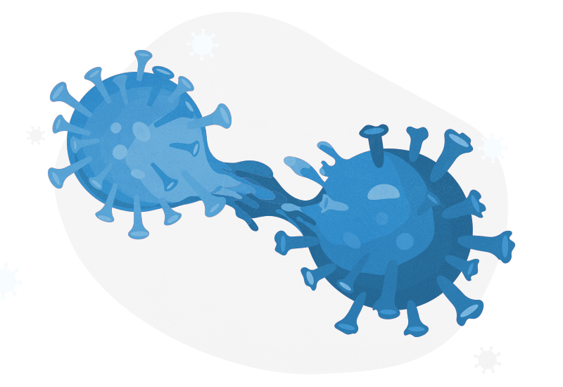 graphic of SARS-CoV-2 virus 'morphing' into a new virus