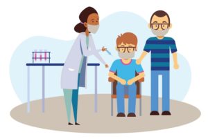 masked medically fragile child getting COVID-19 vaccine