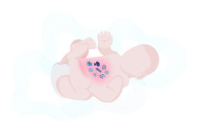 illustration of infant with microorganism in the gut area