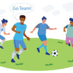an illustration of gender neutral kids playing soccer
