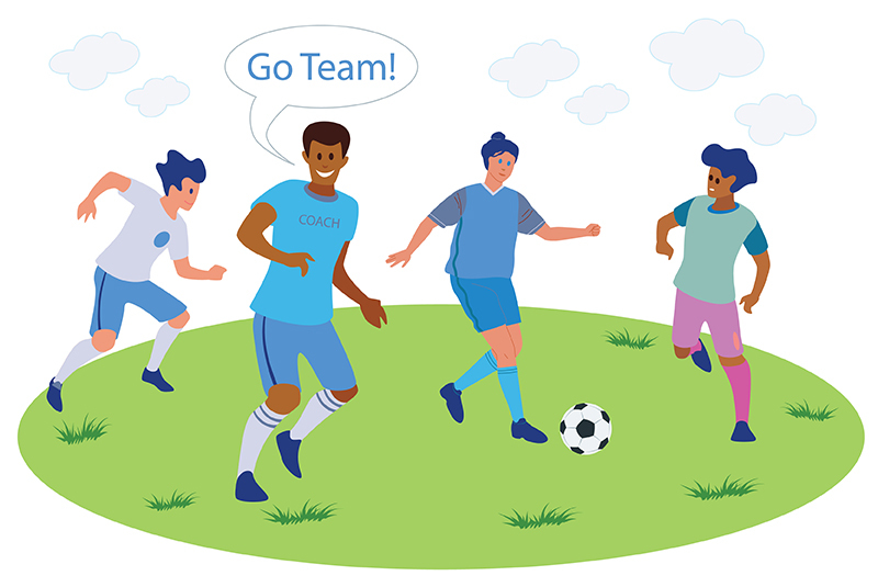 an illustration of gender neutral kids playing soccer