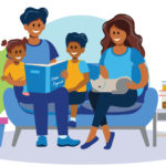 Parents read books with their young kids