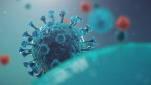 A coronavirus about to infect a cell