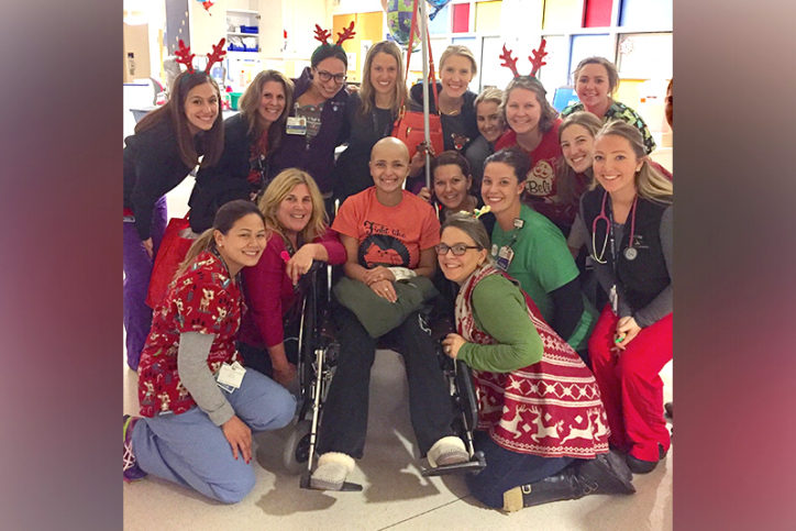 Tara with her large nursing team at Dana-Farber/Boston Children's, shortly before discharge from her bone marrow transplant