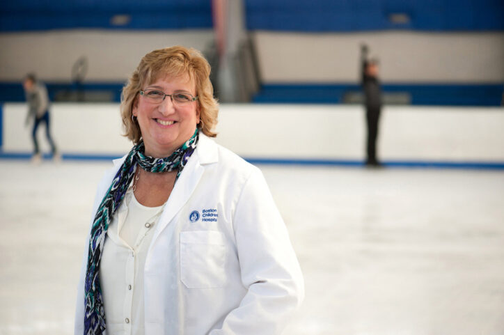 Dr. Geminiani at a skating rink, where she believes many figure skating injuries could be prevented through strength training.