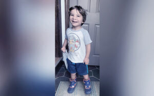 Logan Hatfield stands inside his home in a photo taken in September.