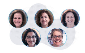 five circles with photos of drs. hait, rosen, rao, mcsweeney, and kahn in them