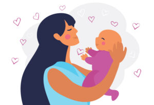 A mother lovingly hugging her baby