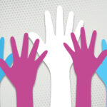 hands in various colors to symbolize the transgender flag