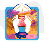 A scale or weight loss app icon, made up of sugary foods.