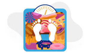 A scale or weight loss app icon, made up of sugary foods.