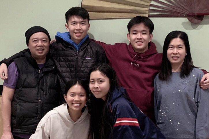 Boston Children's sitosterolemia patient Justin Zhao, his parents, and three siblings pose for a photograph.