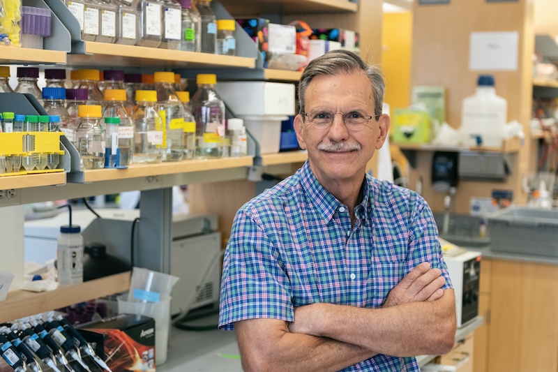 Research Tim Springer, PhD, dressed casually at a lab bench