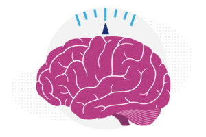 A brain with a scale, to convey concept of a link between BMI and the brain