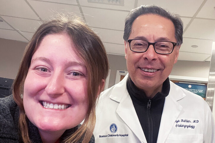 Maeve as an adult with Dr. Reza Rahbar, who repaired her laryngeal cleft.