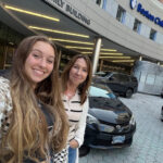 Kiersten and her mom, Deirdre, take a selfie outside the main entrance of Boston Children's.